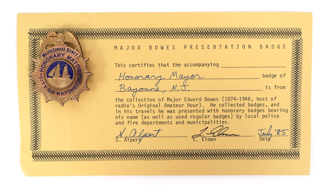 MAJOR BOWES AMATEUR HOUR BAYONNE, NJ HON. MAYOR BADGE