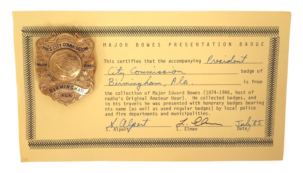 MAJOR BOWES AMATEUR HOUR BIRMINGHAM, AL CITY COM. BADGE