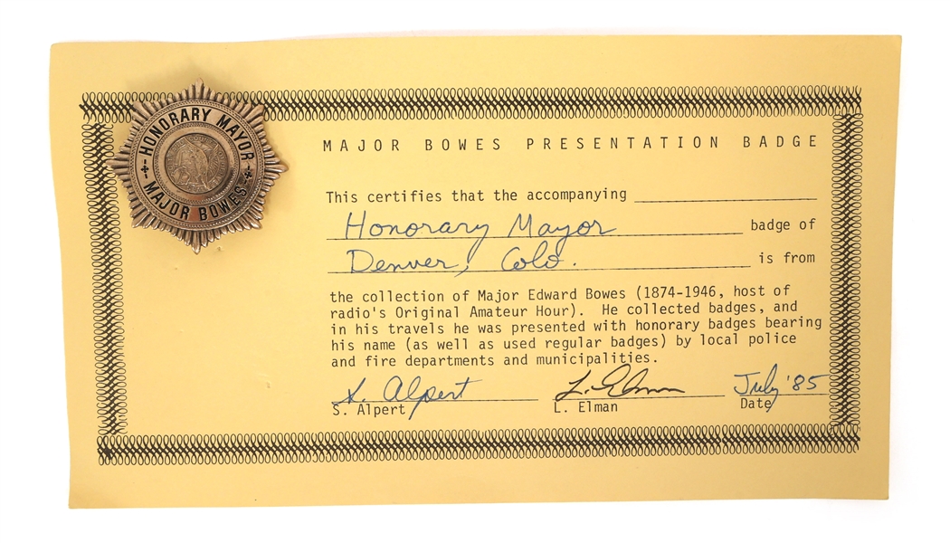 MAJOR BOWES AMATEUR HOUR DENVER, CO HON. MAYOR BADGE