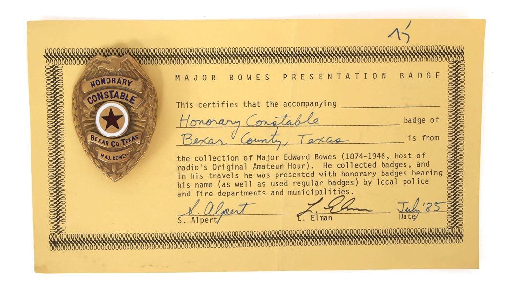 MAJOR BOWES AMATEUR HOUR BEXAR CTY, TX CONSTABLE BADGE