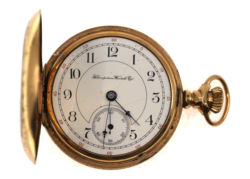 MENS HAMPDEN GOLD-FILLED HUNTERS CASE POCKET WATCH