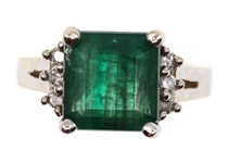 EMERALD & 0.24 CTW DIAMOND 14K WHITE GOLD RING