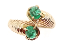 14K YELLOW GOLD CABOCHON EMERALD TWIST DESIGN RING