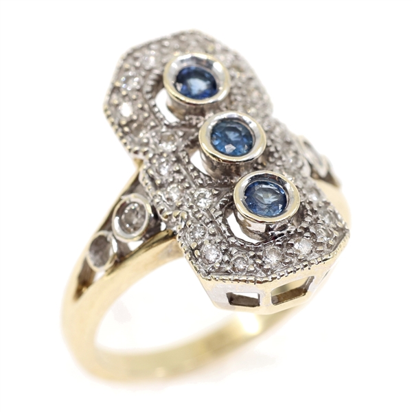 10K YELLOW GOLD DIAMOND & SAPPHIRE FASHION RING