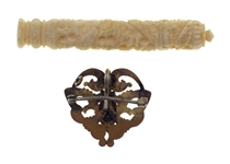 20TH C. OPERA GLASSES, BROOCH & NEEDLE CASE