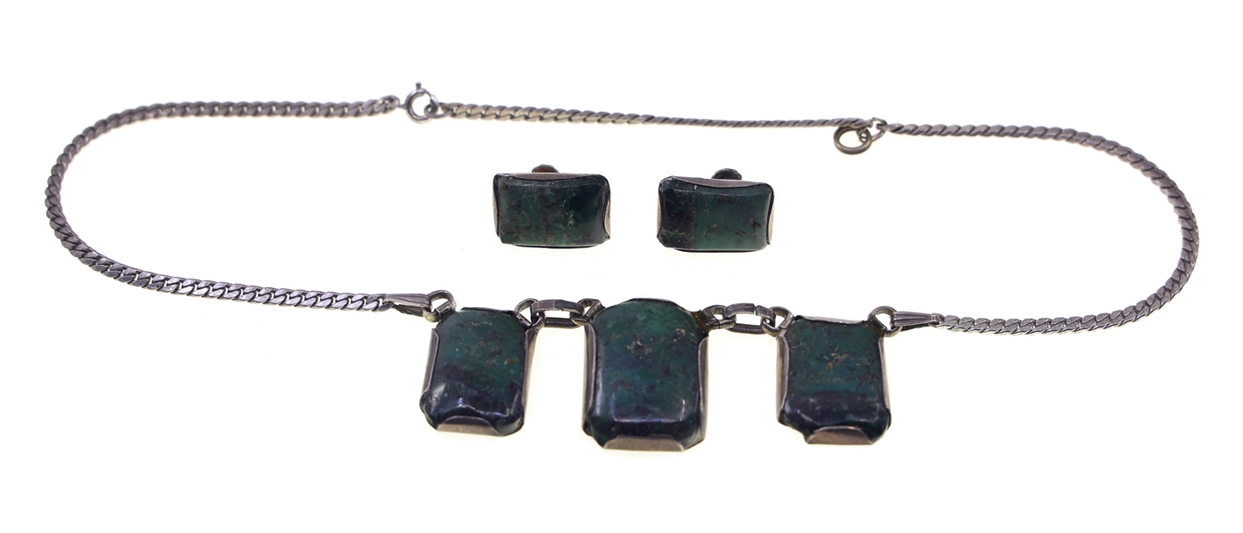 PERUVIAN STERLING CHRYSOCOLLA NECKLACE & EARRINGS SET