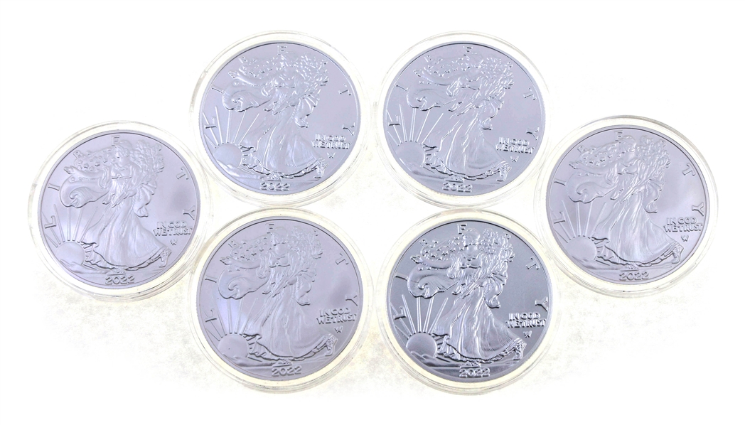 2022 .999 FINE SILVER 1 OZ BULLION ROUNDS - 6 OZ TOTAL