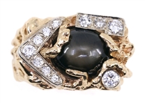 MEN'S 14K YELLOW GOLD STAR SAPPHIRE & DIAMOND RING