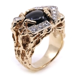 MEN'S 14K YELLOW GOLD STAR SAPPHIRE & DIAMOND RING