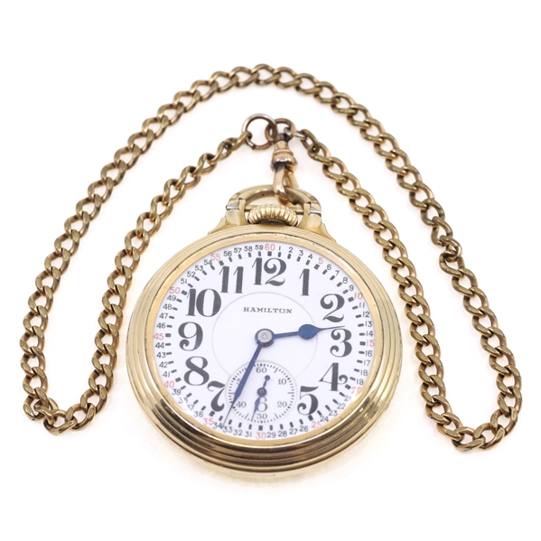 MENS HAMILTON GOLD-FILLED CASE RAILROAD POCKET WATCH