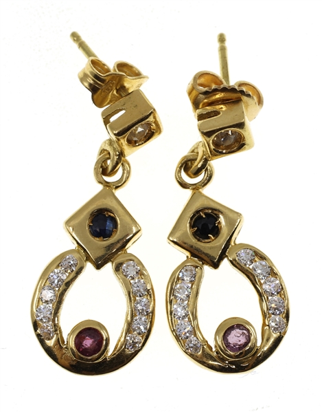 18K YELLOW GOLD TOPAZ & GLASS DROP EARRINGS