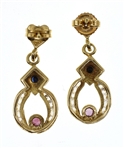 18K YELLOW GOLD TOPAZ & GLASS DROP EARRINGS
