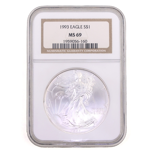 1993 US .999 SILVER 1 OZ EAGLE $1 COIN NGC MS 69