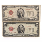 20TH C. US $2 RED SEAL & FIRST DAY STAMP ISSUE NOTES 