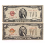 20TH C. US $2 RED SEAL & FIRST DAY STAMP ISSUE NOTES 