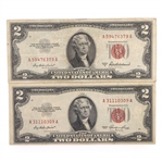20TH C. US $2 RED SEAL & FIRST DAY STAMP ISSUE NOTES 