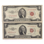 20TH C. US $2 RED SEAL & FIRST DAY STAMP ISSUE NOTES 