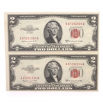 20TH C. US $2 RED SEAL & FIRST DAY STAMP ISSUE NOTES 