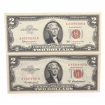 20TH C. US $2 RED SEAL & FIRST DAY STAMP ISSUE NOTES 