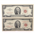 20TH C. US $2 RED SEAL & FIRST DAY STAMP ISSUE NOTES 