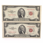 20TH C. US $2 RED SEAL & FIRST DAY STAMP ISSUE NOTES 