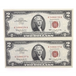 1963 US $2 RED SEAL NOTES - SEQUENTIAL SERIAL NUMBERS