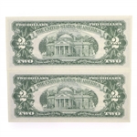 1963 US $2 RED SEAL NOTES - SEQUENTIAL SERIAL NUMBERS