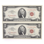 1963 US $2 RED SEAL NOTES - SEQUENTIAL SERIAL NUMBERS