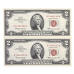 1963 US $2 RED SEAL NOTES - SEQUENTIAL SERIAL NUMBERS