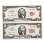 1963 US $2 RED SEAL NOTES - SEQUENTIAL SERIAL NUMBERS