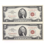1963 US $2 RED SEAL NOTES - SEQUENTIAL SERIAL NUMBERS