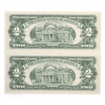 1963 US $2 RED SEAL NOTES - SEQUENTIAL SERIAL NUMBERS