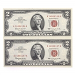 1963 US $2 RED SEAL NOTES - SEQUENTIAL SERIAL NUMBERS