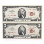 1963 US $2 RED SEAL NOTES - SEQUENTIAL SERIAL NUMBERS
