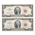 1963 US $2 RED SEAL NOTES - SEQUENTIAL SERIAL NUMBERS