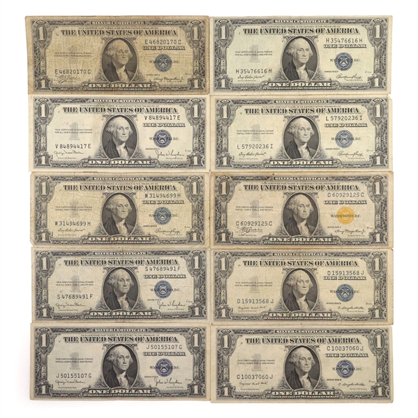 1935 US $1 SILVER CERTIFICATES BLUE SEAL & YELLOW SEAL