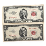 1953 US RED SEAL 2 DOLLAR NOTES, 1 WITH STAR