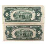 1953 US RED SEAL 2 DOLLAR NOTES, 1 WITH STAR