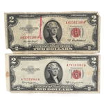 1953 US RED SEAL 2 DOLLAR NOTES, 1 WITH STAR