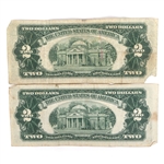 1953 US RED SEAL 2 DOLLAR NOTES, 1 WITH STAR