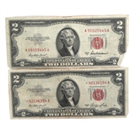 1953 US RED SEAL 2 DOLLAR NOTES, 1 WITH STAR