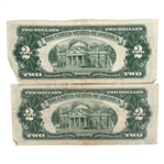 1953 US RED SEAL 2 DOLLAR NOTES, 1 WITH STAR