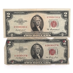 1953 US RED SEAL 2 DOLLAR NOTES, 1 WITH STAR