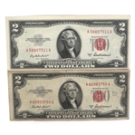 1953 US RED SEAL 2 DOLLAR NOTES, 1 WITH STAR