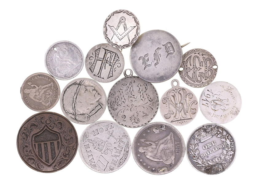 19TH CENTURY SILVER US & INTERNATIONAL LOVE TOKENS