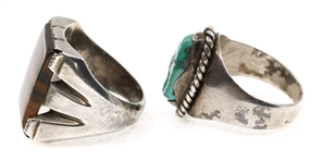 MEN'S STERLING SILVER TURQUOISE & AGATE RINGS