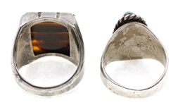 MEN'S STERLING SILVER TURQUOISE & AGATE RINGS