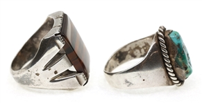 MEN'S STERLING SILVER TURQUOISE & AGATE RINGS