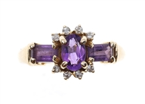 14K YELLOW GOLD AMETHYST & DIAMOND FASHION RING