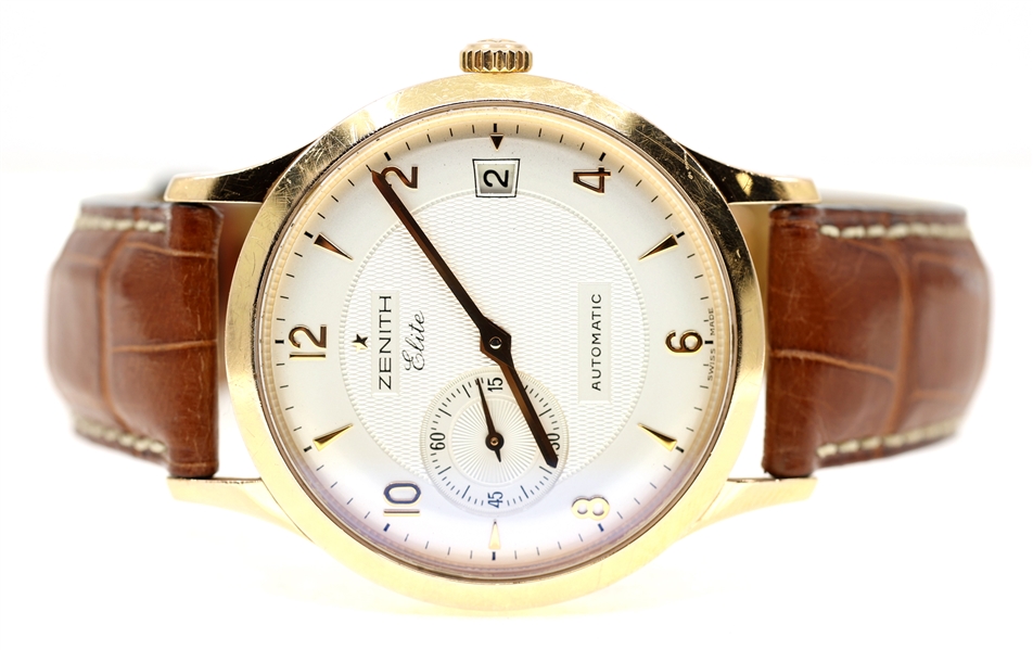 MENS ZENITH ELITE 18K GOLD CASE AUTOMATIC WRISTWATCH